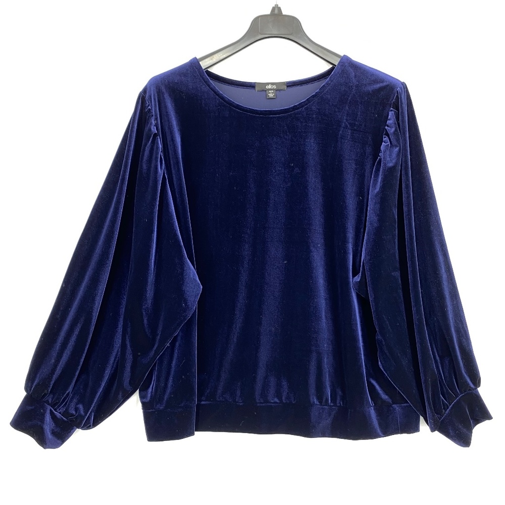 Ellos Women Large 18 20 Pullover Velvet Top Midnight Blue Super Wide Long Sleeve
